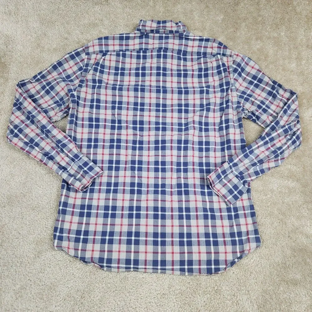 J Crew Shirt Mens L Red Blue Plaid Check Flex Wash Button Up Slim A867